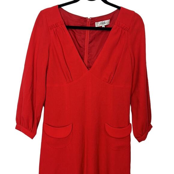Tibi Red 100% Virgin Wool Long sleeve dress women’s size 6 - Picture 2 of 7